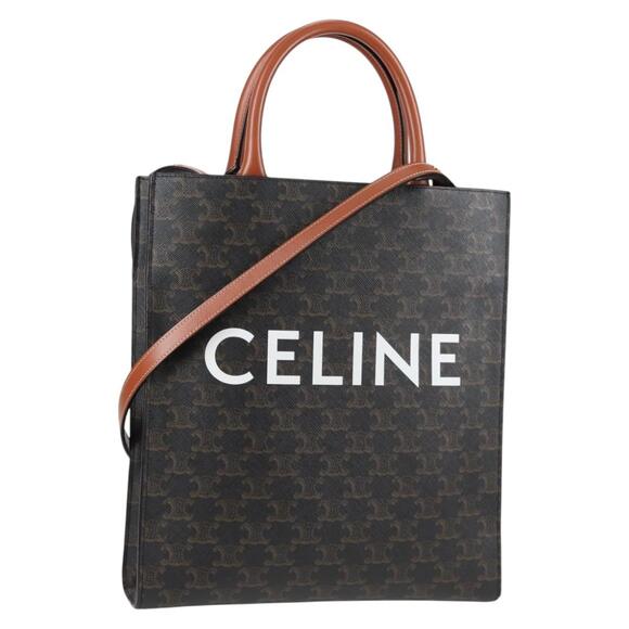 CELINE Triomphe Canvas Vertical Cabas Small Bag Pvc Black Gold - Picture 1 of 13